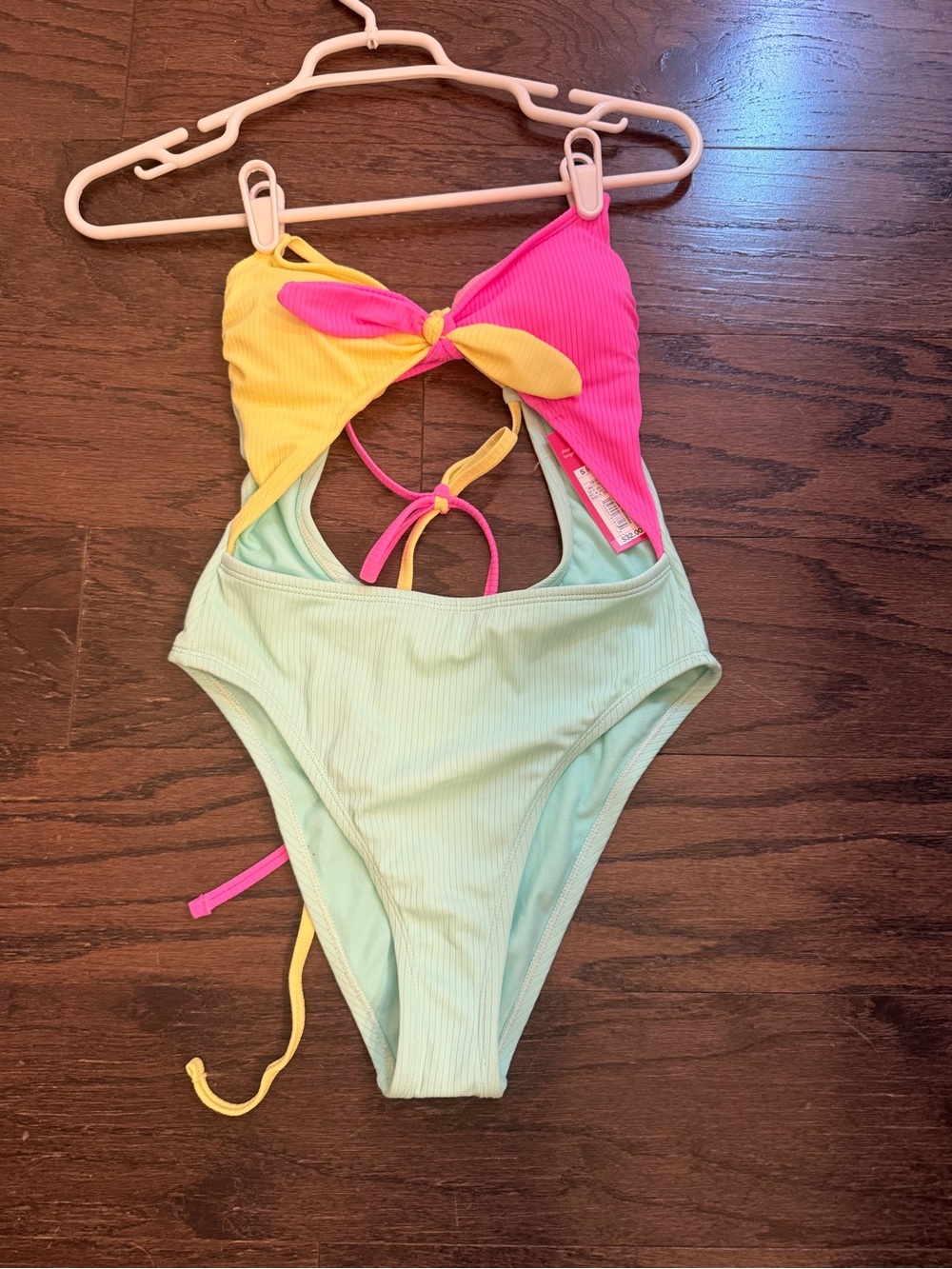 Xhilaration Mint One-Piece Swimsuit with Pink & Yellow Accents
